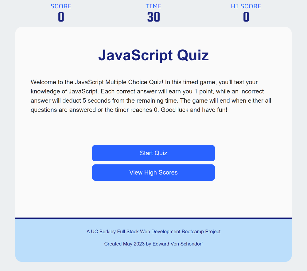 Screenshot of the Coding Quiz website