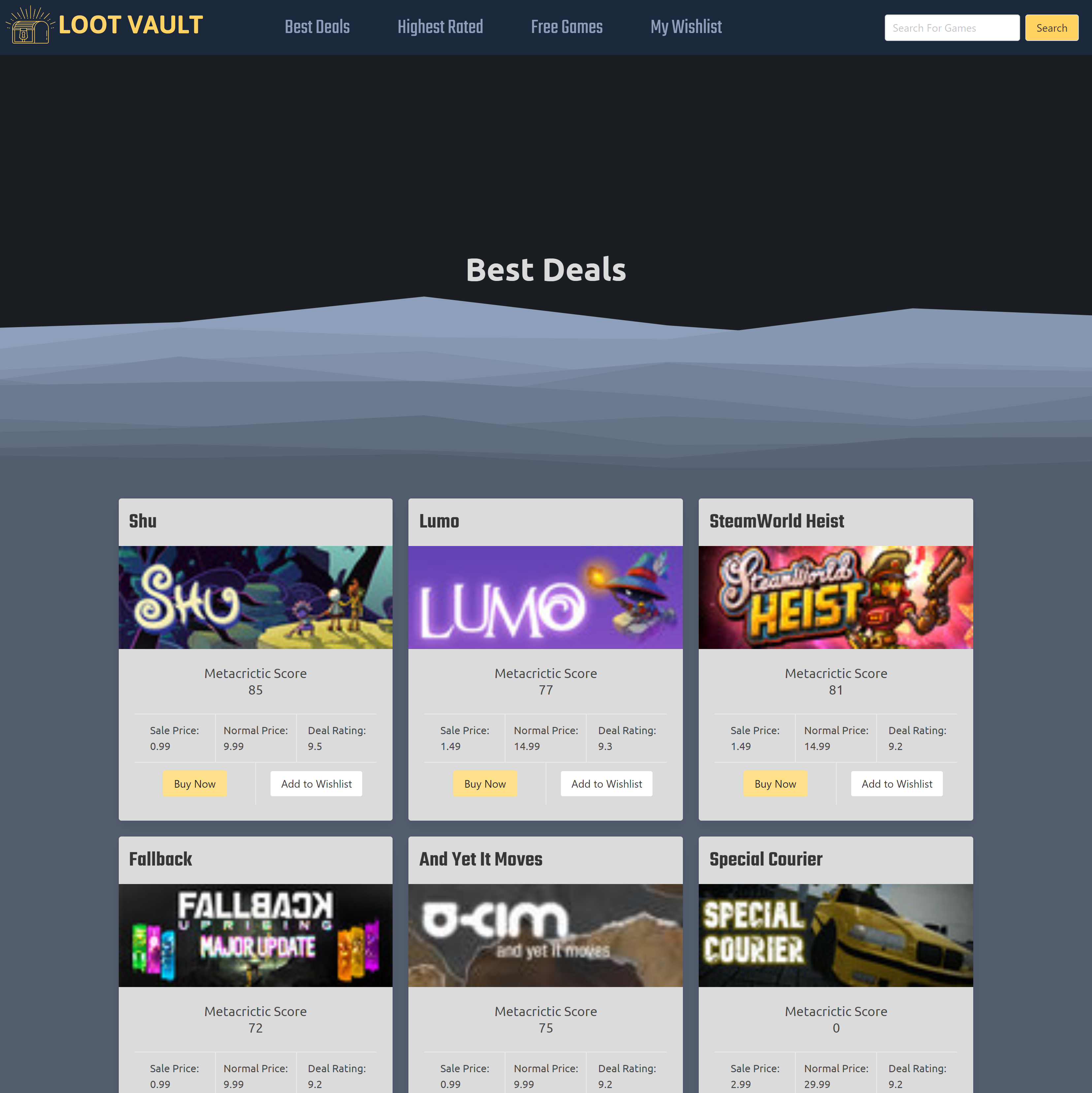 Screenshot of the Loot Vault Website