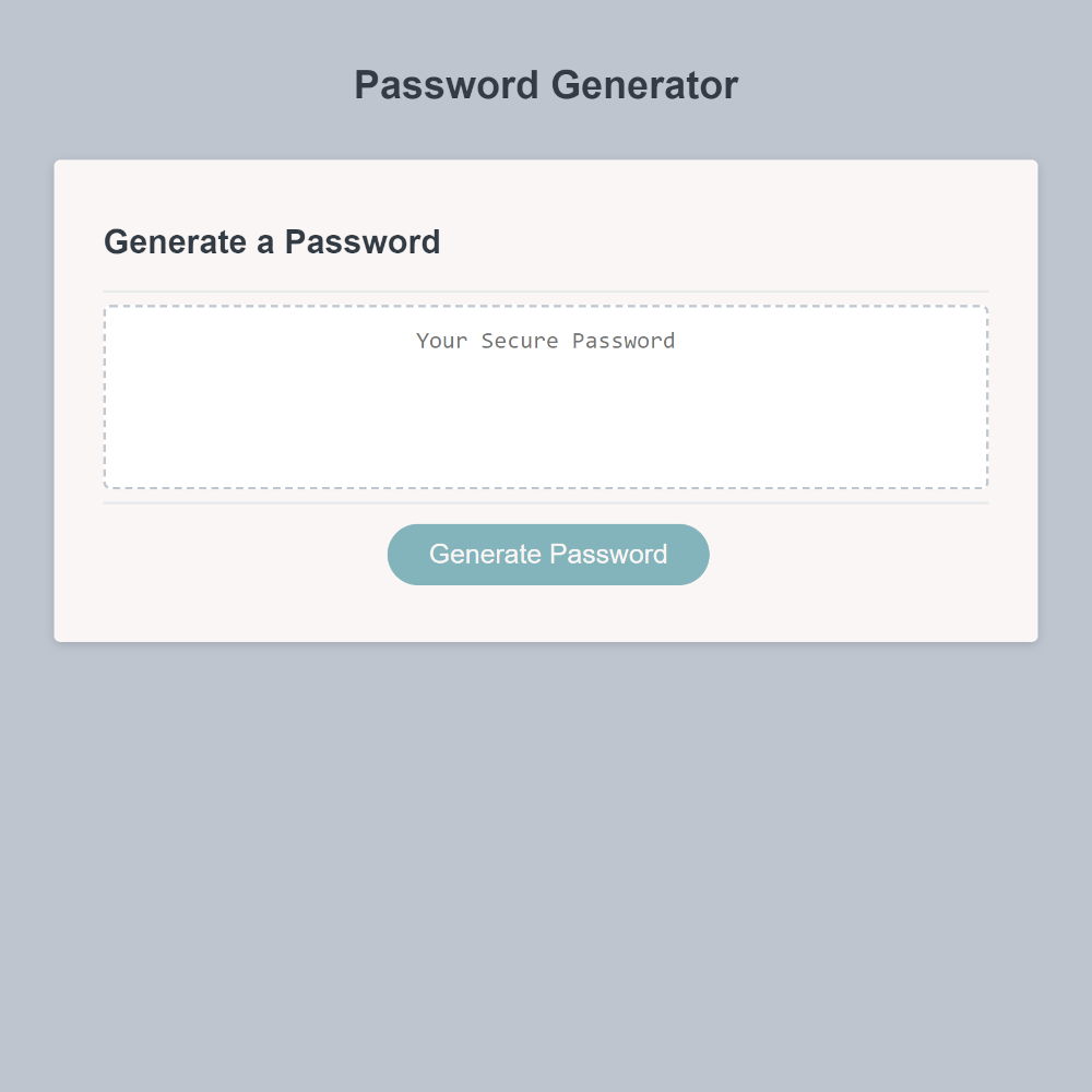 Screenshot of the password Generator website