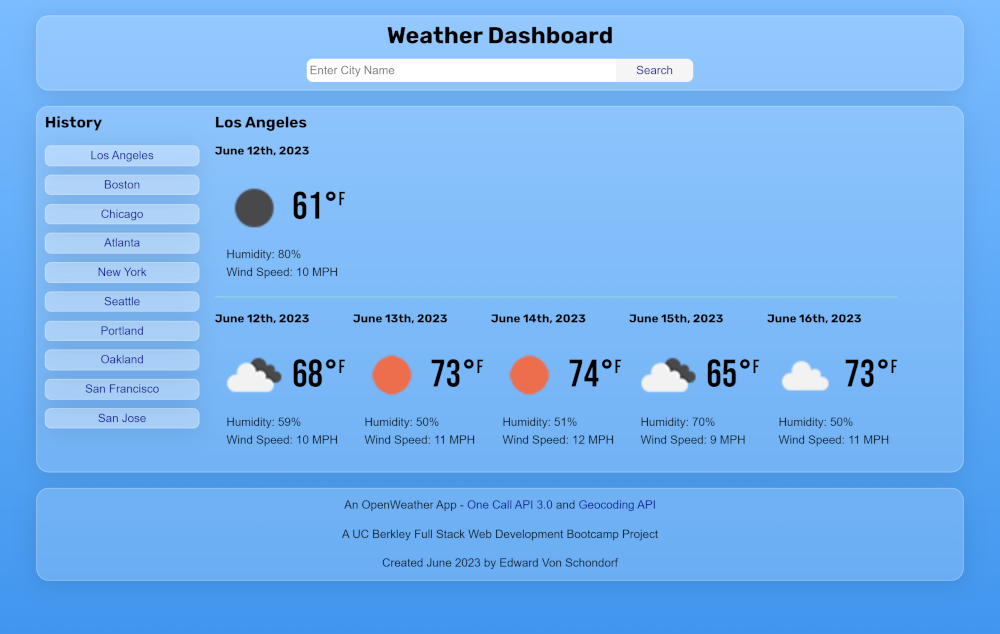 Screenshot the Weather Dashboard website